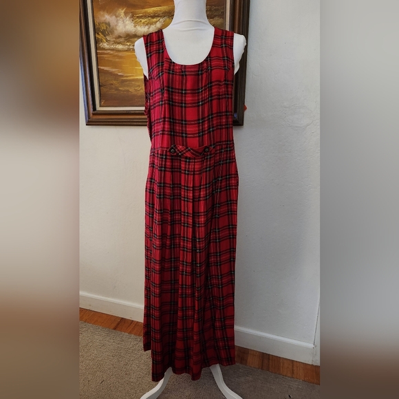 Vintage 1970s 1980s Red Plaid Maxi Dress by Bedford Fair NOS - Picture 8 of 12